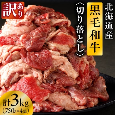 【訳あり】北海道産 黒毛和牛すじ切り落とし　750g×4袋|国産 冷凍 小分け パック 滝川市