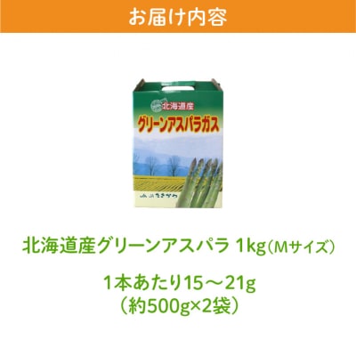 【農協直送】北海道産グリーンアスパラ　Mサイズ　1kg(500gx2袋)
