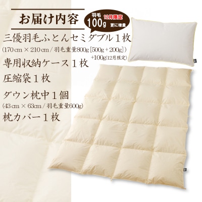 【国内ホテル・旅館70%シェア】寝具2点セット(セミダブル)国産 羽毛掛け布団 枕 生地 綿100%