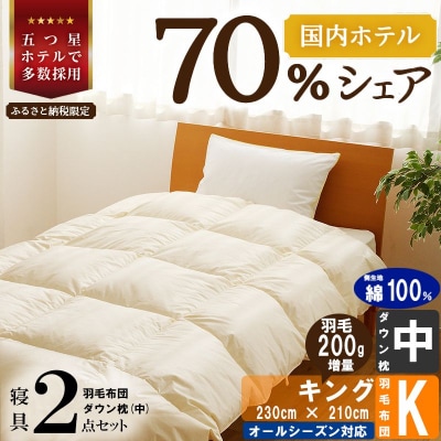 【国内ホテル・旅館70%シェア】寝具2点セット(キング)国産 羽毛掛け布団 枕 生地 綿100%