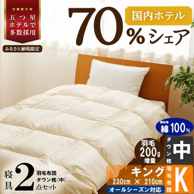 【国内ホテル・旅館70%シェア】寝具2点セット(キング)国産 羽毛掛け布団 枕 綿100% ふとん