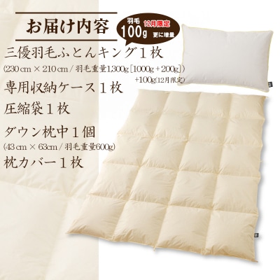 【国内ホテル・旅館70%シェア】寝具2点セット(キング)国産 羽毛掛け布団 枕 生地 綿100%