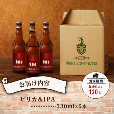 滝川クラフトビール「PIRIKA&IPA」6本 地ビール 生ビール 非熱処理 ご当地 ゆめぴりか使用
