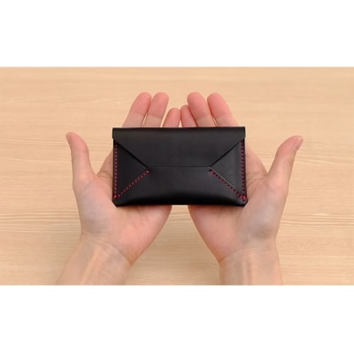 牛革 レター型名刺入れ ブラック | 本革 レザー 革製品 カードケース ビジネス 男女兼用