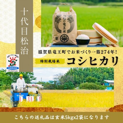 【令和6年産】特別栽培米 十代目松治のコシヒカリ「縁起の竜王米」 玄米5kgx2袋 滋賀県産