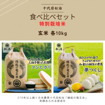 【令和5年産先行受付】特別栽培米食べ比べコシヒカリ・夢つくし　玄米20kg 「縁起の竜王米」