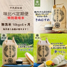 【毎月定期便】十代目松治の食べ比べセット 無洗米10kgx6ヶ月 縁起の竜王米全6回