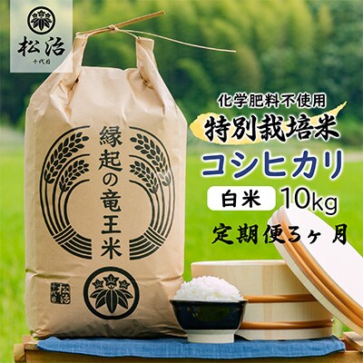 2022年10月発送開始『定期便』特別栽培米コシヒカリ白米10kg　農家直送　縁起の竜王米全3回