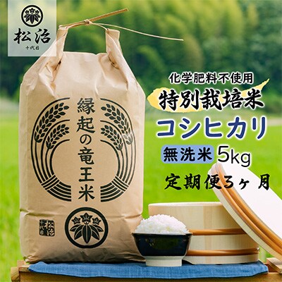 2022年10月発送開始『定期便』特別栽培米コシヒカリ無洗米5kg　農家直送　縁起の竜王米全3回