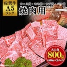 佐賀牛A5焼肉用【厳選部位】(ロース肉・モモ肉・ウデ肉・バラ肉)800g(嬉野市)