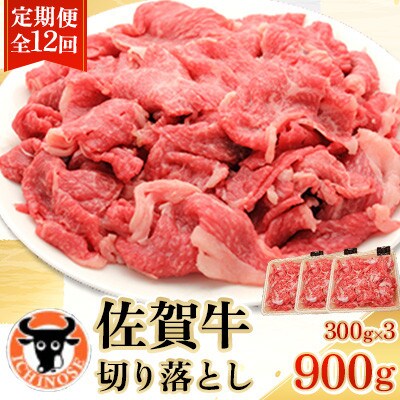 【毎月定期便】佐賀牛 切り落とし (小間切) 900g (300g×3)全12回