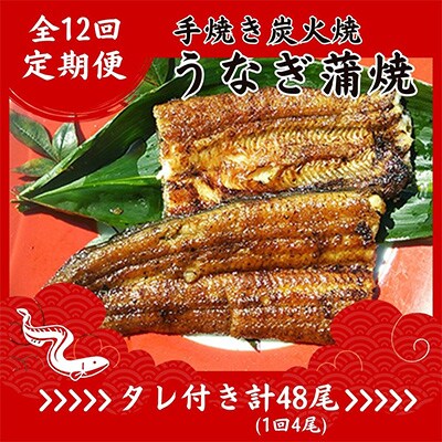 【毎月定期便】手焼き炭火焼きうなぎの蒲焼 (4尾・タレ350cc×2本付き)全12回