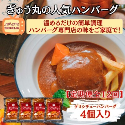 【毎月定期便】ぎゅう丸デミシチューハンバーグ4個セット全12回