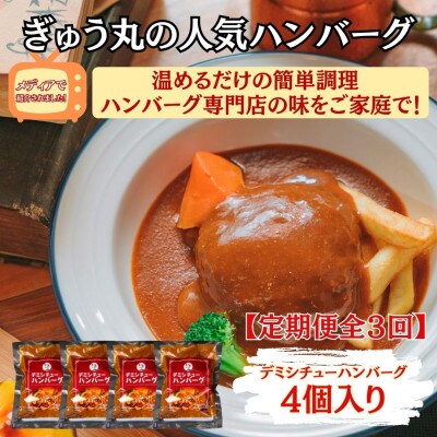 【毎月定期便】ぎゅう丸デミシチューハンバーグ4個セット全3回
