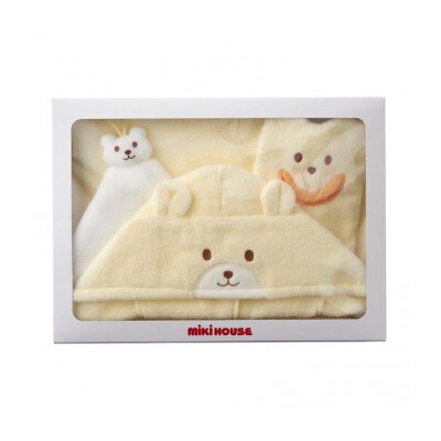 (今治タオル) ミキハウス　無撚糸バスポンチョセット　黄色　BOX付き【I001710Y】