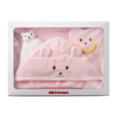 (今治タオル) ミキハウス　無撚糸バスポンチョセット　ピンク　BOX付き【I001710P】