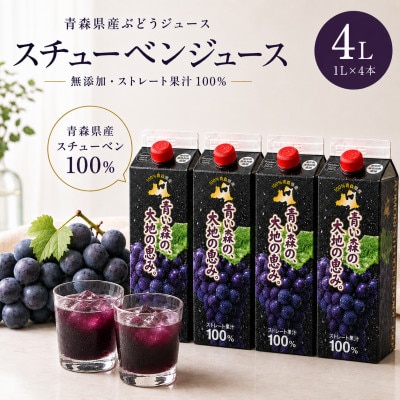 【青い森の、大地の恵み。】青森県産ぶどう100%ストレートジュース　1L×4本