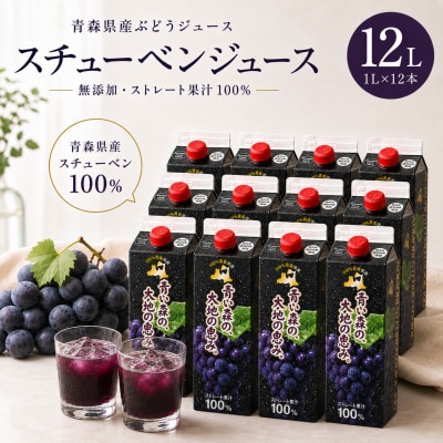 【青い森の、大地の恵み。】青森県産ぶどう100%ストレートジュース　1L×12本