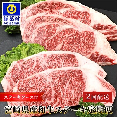 【定期便2回】総重量800g!宮崎県産和牛ステーキ定期便≪サーロインステーキ・ロースステーキ≫