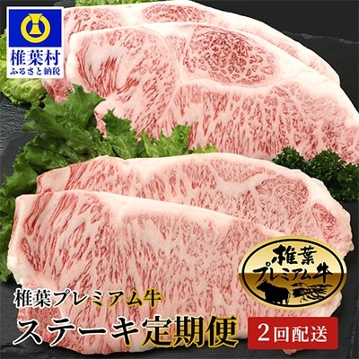 【定期便2回】総重量800g!椎葉プレミアム牛ステーキ定期便≪サーロインステーキ・ロースステーキ≫