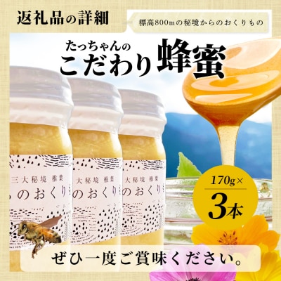 標高800m たっちゃんのこだわり蜂蜜【170g×3本】TN-06