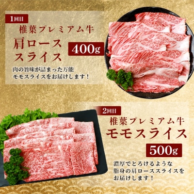 【定期便3回】総重量1,900g 牛肉 椎葉プレミアム牛のスライス肉&切り落とし肉 定期便