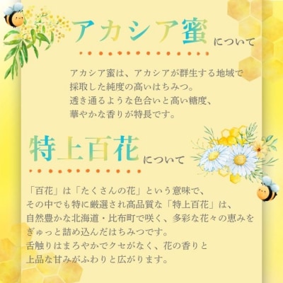 比布町産 はちみつ「ぴっぷみつ(あかしあ・特上百花)」150ml 各1本 セット【ピリカ(株)】