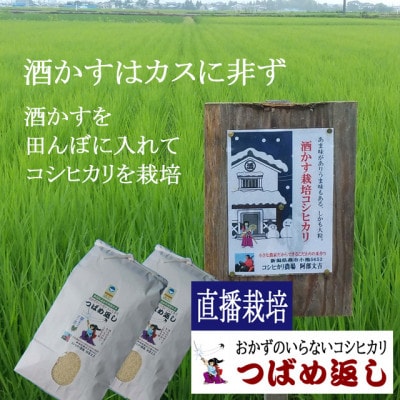 【8年新米】酒かす&直播栽培 おかずのいらないコシヒカリつばめ返し白米10kg(5kg×2)新潟燕市