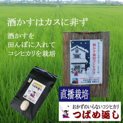 【8年新米】酒かす&直播栽培おかずのいらないコシヒカリ「つばめ返し」白米5kg　新潟県燕市