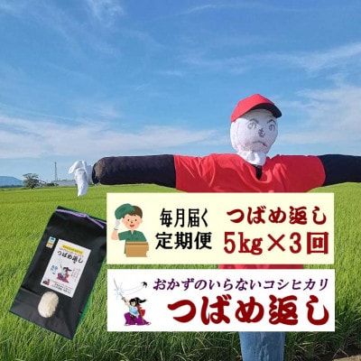 【毎月定期便】おかずのいらないコシヒカリ「つばめ返し」白米5kg全3回