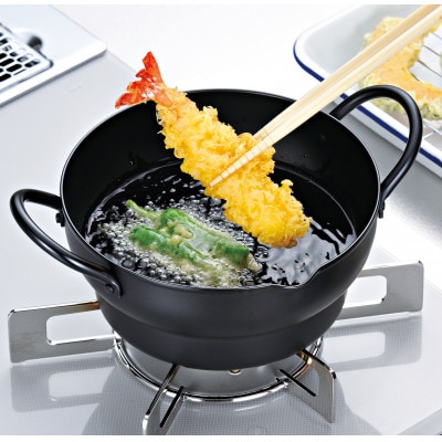 彩食庵 IH対応両手段付天ぷら鍋18cm&木柄フライヤーセット SM-9548