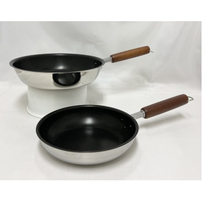 熱伝導のよい二層鋼内面フッ素樹脂加工・フライパン20cm&26cmセット