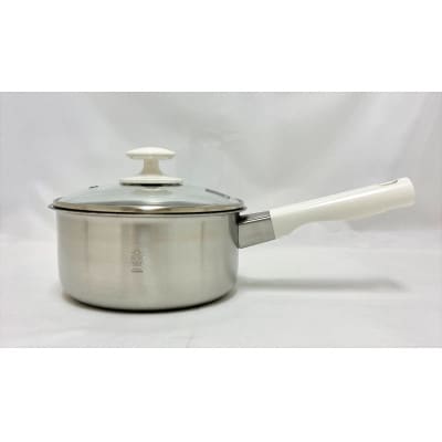 2層鋼内面フッ素樹脂加工・ガラス蓋付片手鍋18cm