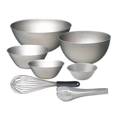柳宗理デザイン ステンレスボール5p(13,16,19,23,27cm)&泡立て&ステンレストング穴