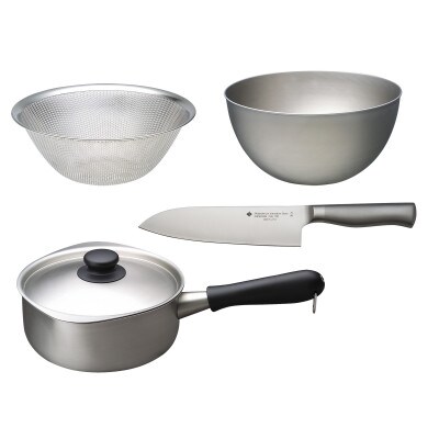 柳宗理 キッチンナイフ18cm&ステンレス製片手鍋18cm&ボウル・パンチング23cm