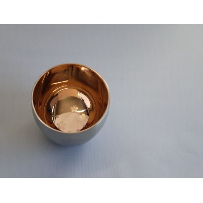 18-8ステンレス二重構造酒器　さくら　ぐい呑み　内面ピンクゴールドメッキ