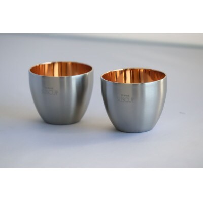 18-8ステンレス二重構造酒器　さくら　ぐい呑みペア　内面ピンクゴールドメッキ