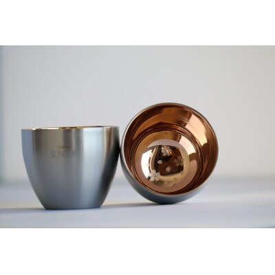 18-8ステンレス二重構造酒器　さくら　ぐい呑みペア　内面ピンクゴールドメッキ