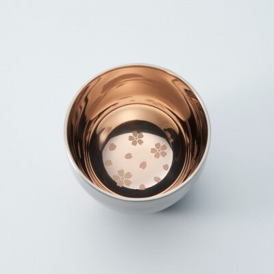 18-8ステンレス二重構造酒器　さくら　ぐい呑みペア　内面ピンクゴールドメッキ