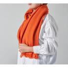 カシミア100%手織りストール大判(ディープオレンジ)白缶