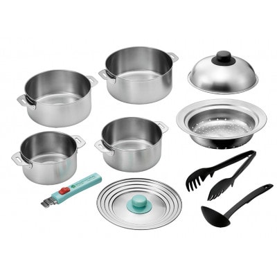 EJQ-2000 燕熟の技 ステンレス鍋 4点セット・着脱ハンドル・スチームプレート付き