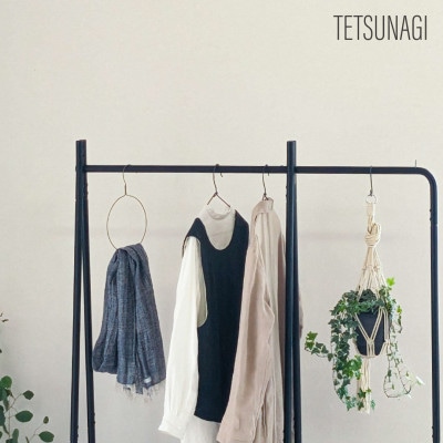 【TETSUNAGI】ハンガーラック&スチールトレイ+サイドハンガーセット　ブラック
