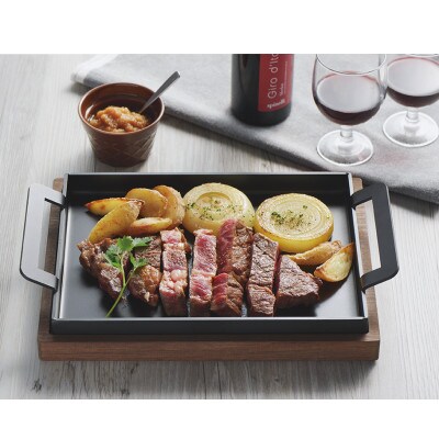 わたしのこだわり鉄鍋シリーズ　鉄板　シリコンコーティング　(木台付き)