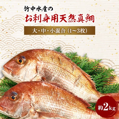 竹中水産の「お刺身用天然真鯛」約2キロセット!(大、中、小混:1～3枚)【D22-263】