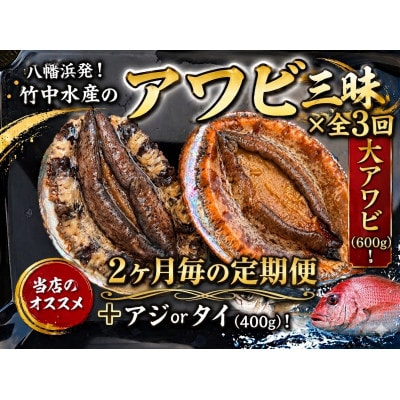 【2ヵ月毎定期便】隔月で八幡浜発、竹中水産の大アワビ600g前後(2〜3個)【H22-287】全3回