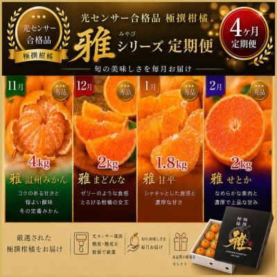 【発送月固定定期便】極撰「雅」光センサー合格【温州みかん・まどんな・甘平・せとか】39-92全4回