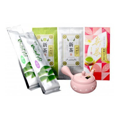 2022年 愛鷹新茶 初香りセット 急須も春の装いで(愛鷹新茶×5袋・帯網急須×1個)