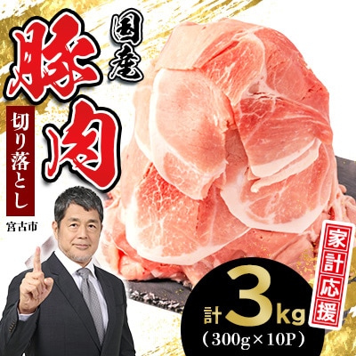 家計応援!国産 豚肉 計3kg!(300g×10P) 豚 切り落とし 小分けで便利