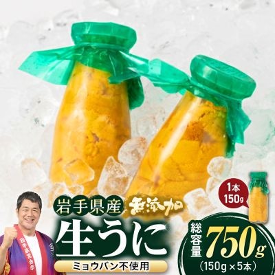 【2026年4月下旬以降順次発送】無添加生うに大瓶(150g×5本)岩手県産　ミョウバン不使用