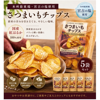 本州最東端の塩使用 さつまいもチップス 5袋セット (計300g)